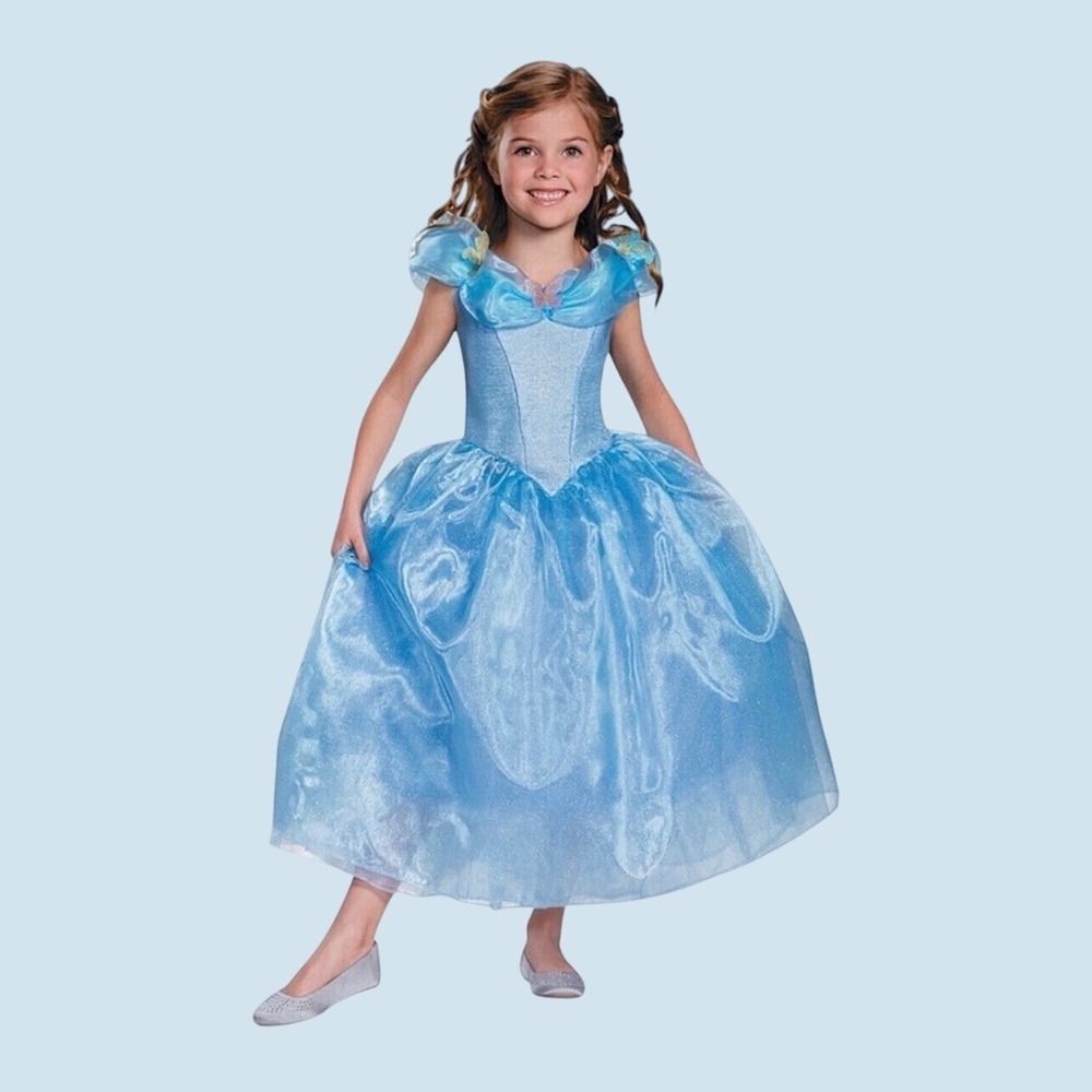 Disney Cinderella Deluxe Child Costume Girls Size M 7-8 Blue Princess Dress New